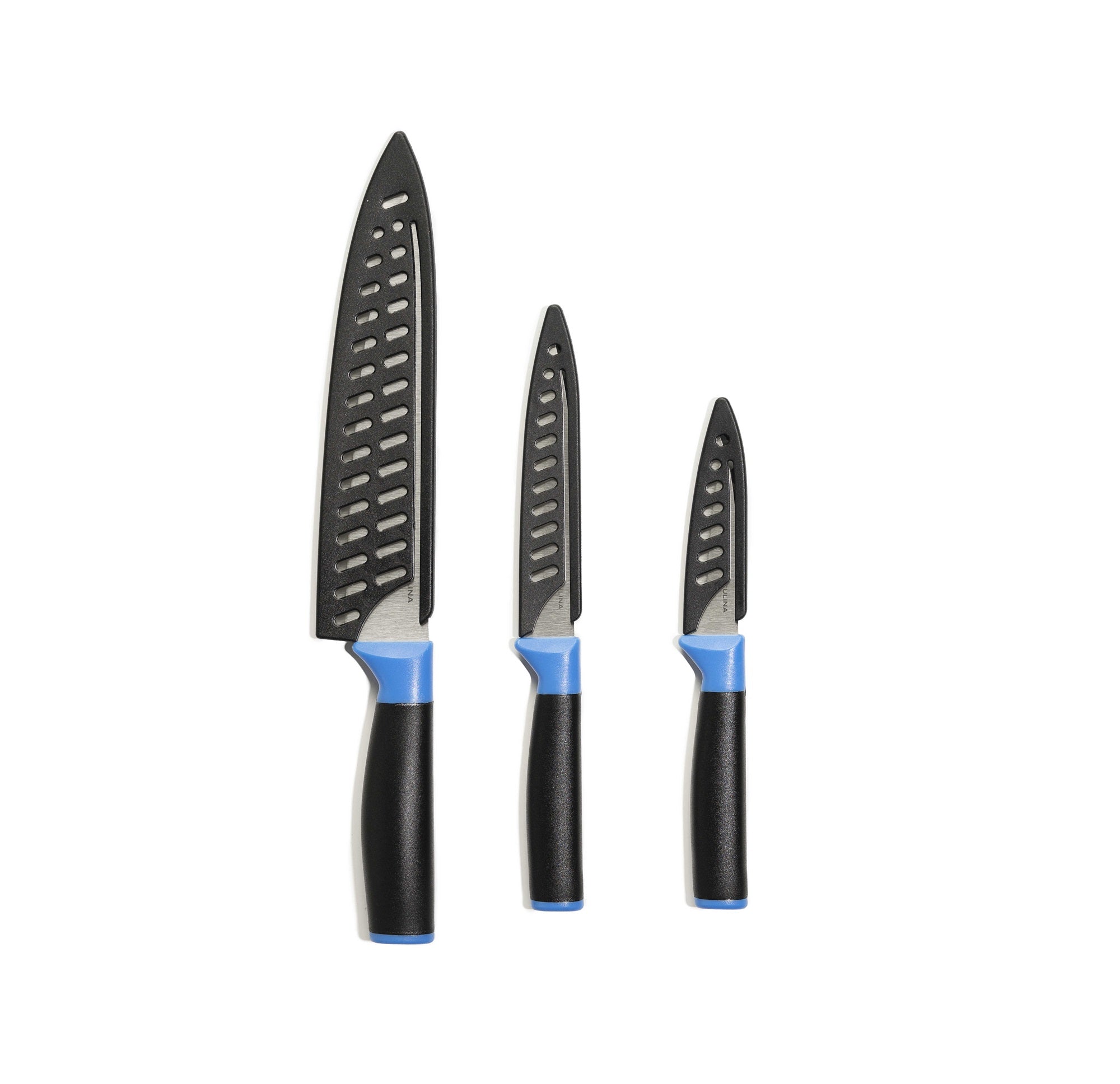Duo-Grip 3 Piece Kitchen Knife Set With Blade Guards, Blue