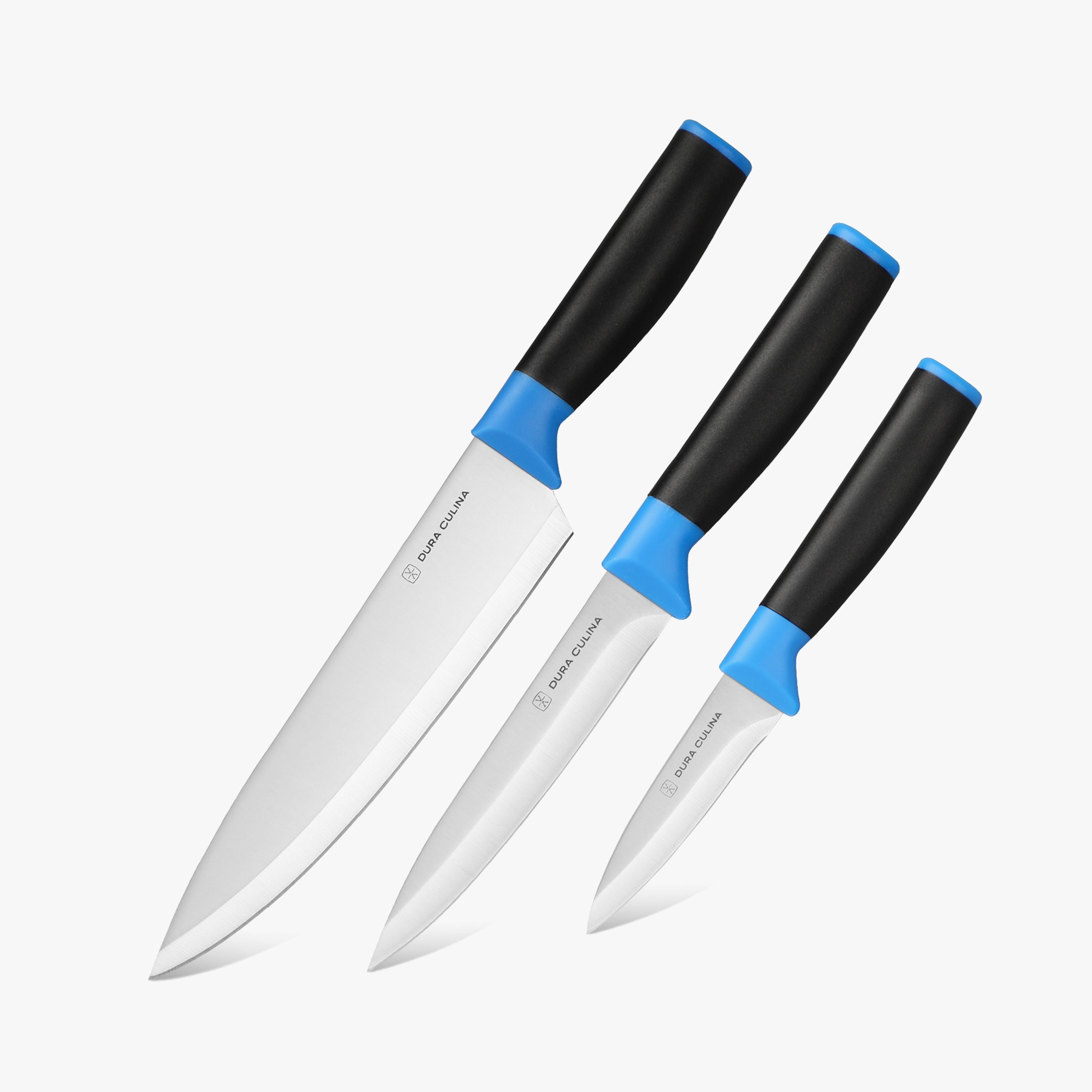 Duo-Grip 3 Piece Kitchen Knife Set With Blade Guards, Blue
